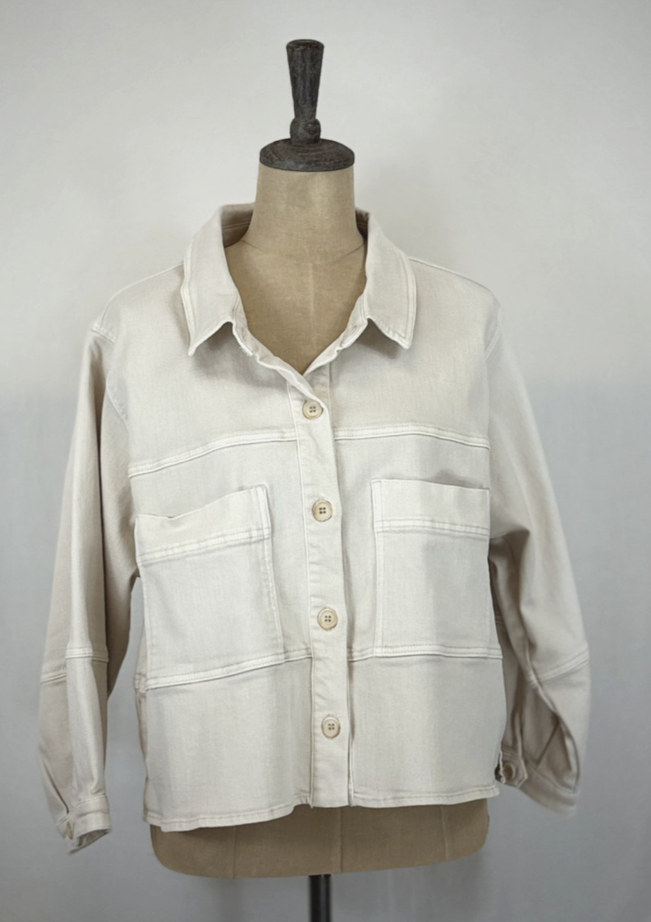 NWT Dear John BOUTIQUE Ecru / Off White Cropped Cotton Buttoned Jacket XL #0255